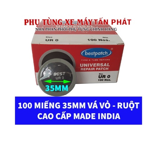 [Cao Cấp] Hộp 100 miếng Tròn 35mm Vá Vỏ - Ruột Xe Đạp Xe Máy Ô Tô Chính Hãng Bestpatch Made INDIA ( ẤN ĐỘ)