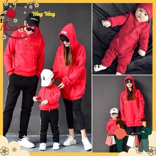 ANU18 - ÁO NỈ BÔNG HOODIE GIA ĐÌNH MÀU ĐỎ IN CHỮ