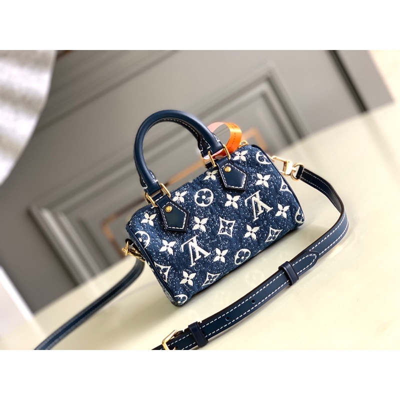 Túi xách/đeo chéo vải denim logo thương hiệu Louis Vuitton LV Nono Speedy cao cấp hàng vip
