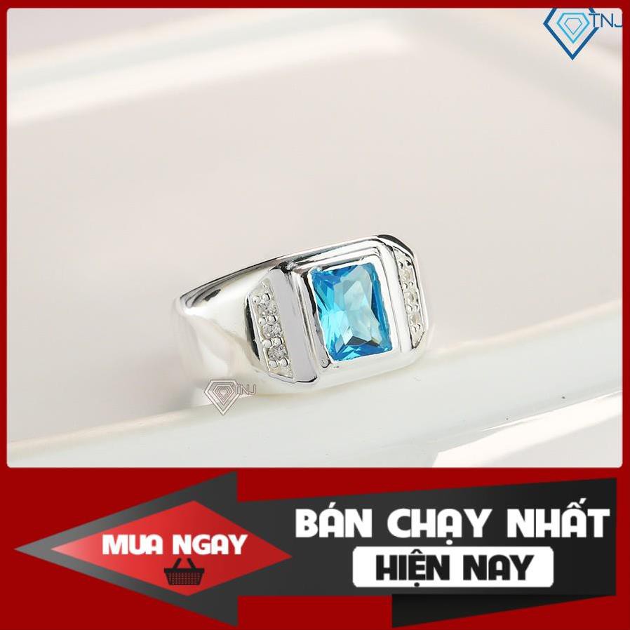 Nhẫn bạc nam đính đá xanh dương cá tính