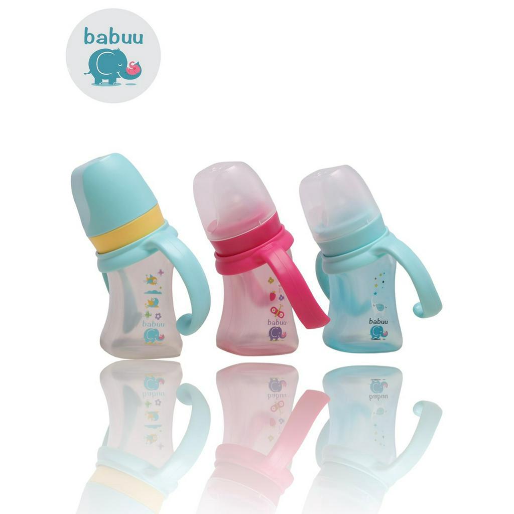 BÌNH SỮA NHỰA PES CỔ NGHIÊNG CHỐNG ĐẦY HƠI BABUU BABY KÈM TAY CẦM 90L/180ML  NHẬT BẢN