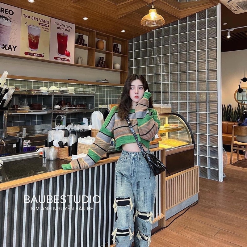 ÁO LEN CRT KẺ XANH HÀNG QC