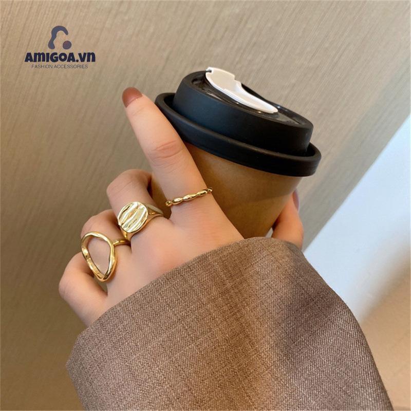 ✨✨Nhẫn Ba Món Thiết Kế Rỗng Kiểu Hình Học Rỗng Dành Cho Nữ