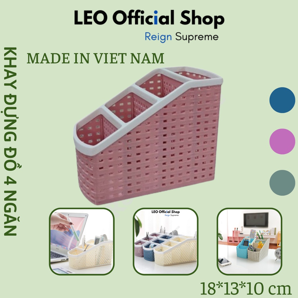Khay nhựa tiện ích 4 ngăn để bàn đựng bút remote, khay nhựa 4 ngăn Việt Nhật đựng dụng cụ văn phòng phẩm