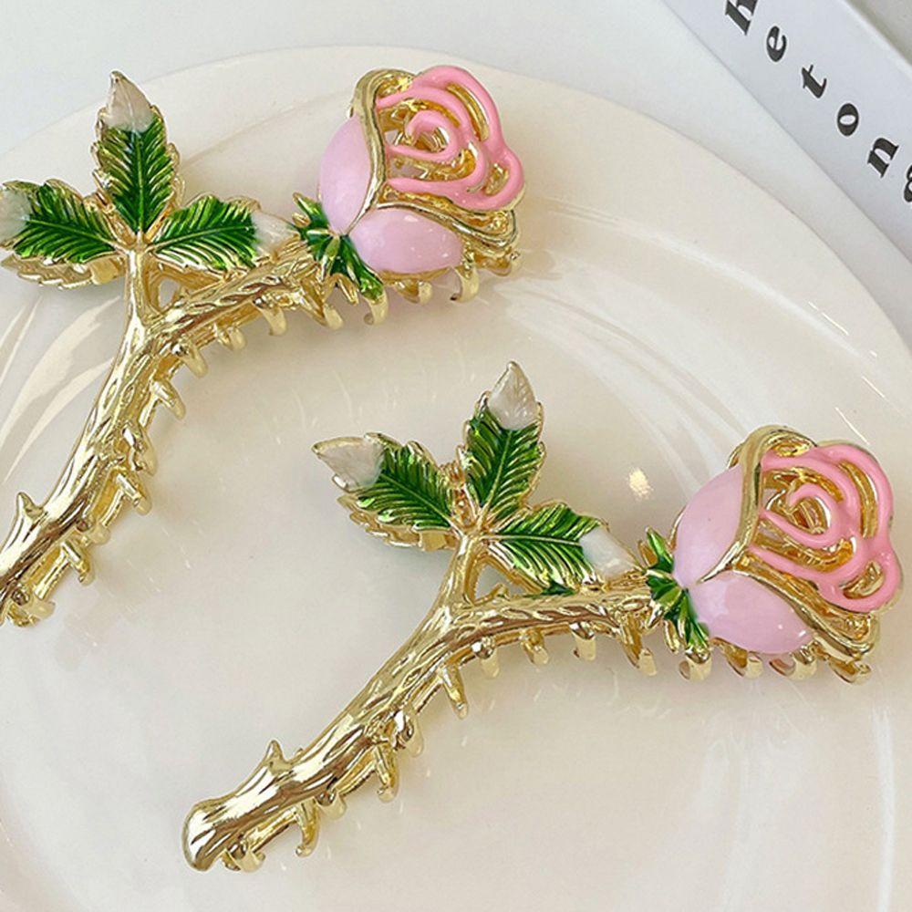 QQMALL Kẹp Tóc Cá Mập Hoa Hồng Phong Cách Vintage Hợp Thời Trang Cho Nữ