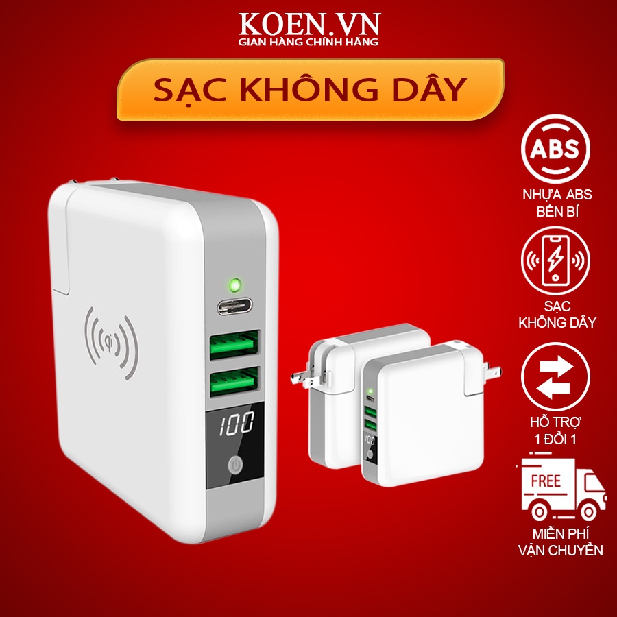 Sạc Dự Phòng Không Dây KOEN Sạc Dự Phòng Dung Lượng 6700 3 Đầu Ra Chất Liệu Nhựa ABS