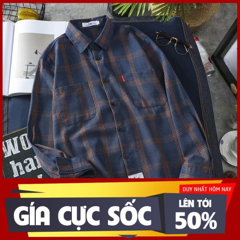 Áo sơ mi dáng rộng họa tiết kẻ sọc ca rô phong cách Hàn Quốc trẻ trung thời trang cho nam ⚡