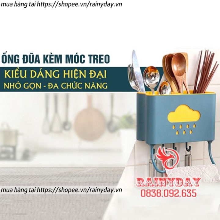 Ống để đựng cắm đũa thìa dao muỗng kệ dán treo tường nhà bếp nhựa hình đám mây