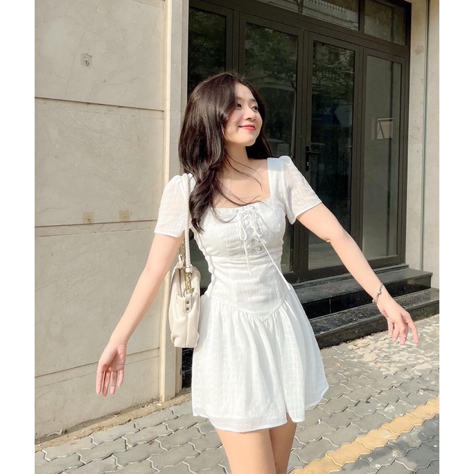 Đầm Đan Dây Ngực Tay Ngắn 3Màu