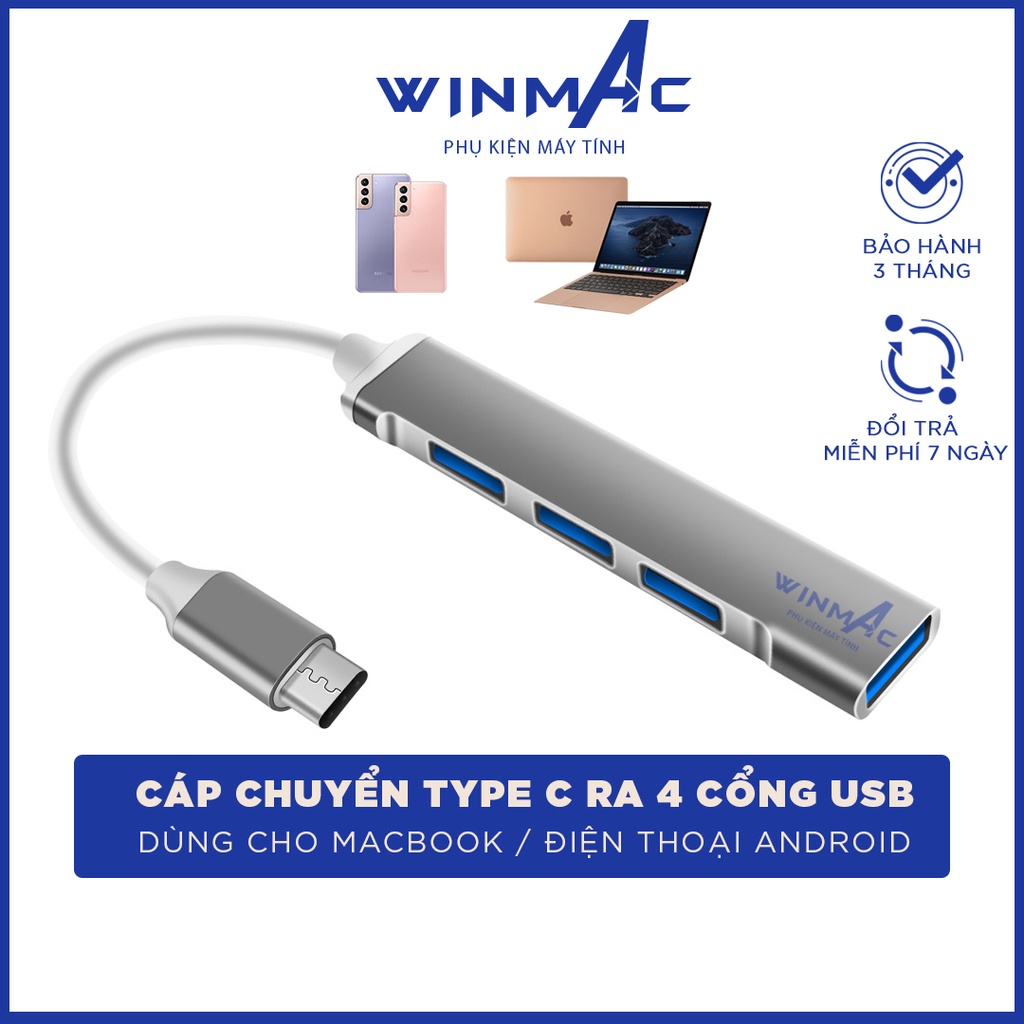 Cổng Chuyển Đổi Macbook Chân Type C chia 4 cổng USB 3.0 Hub chuyển đổi macbook nhanh chóng tiện lợi - Winmac