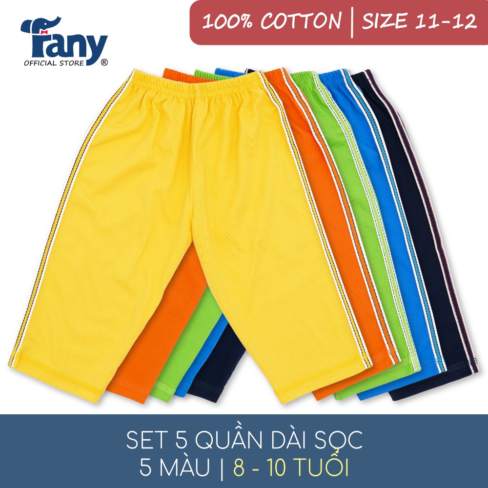 Set 5 quần dài sọc màu Fany® size 11-12 cho trẻ 8-10 tuổi 100% cotton mềm mại thoáng khí thấm hút tốt 5 quần/ bịch