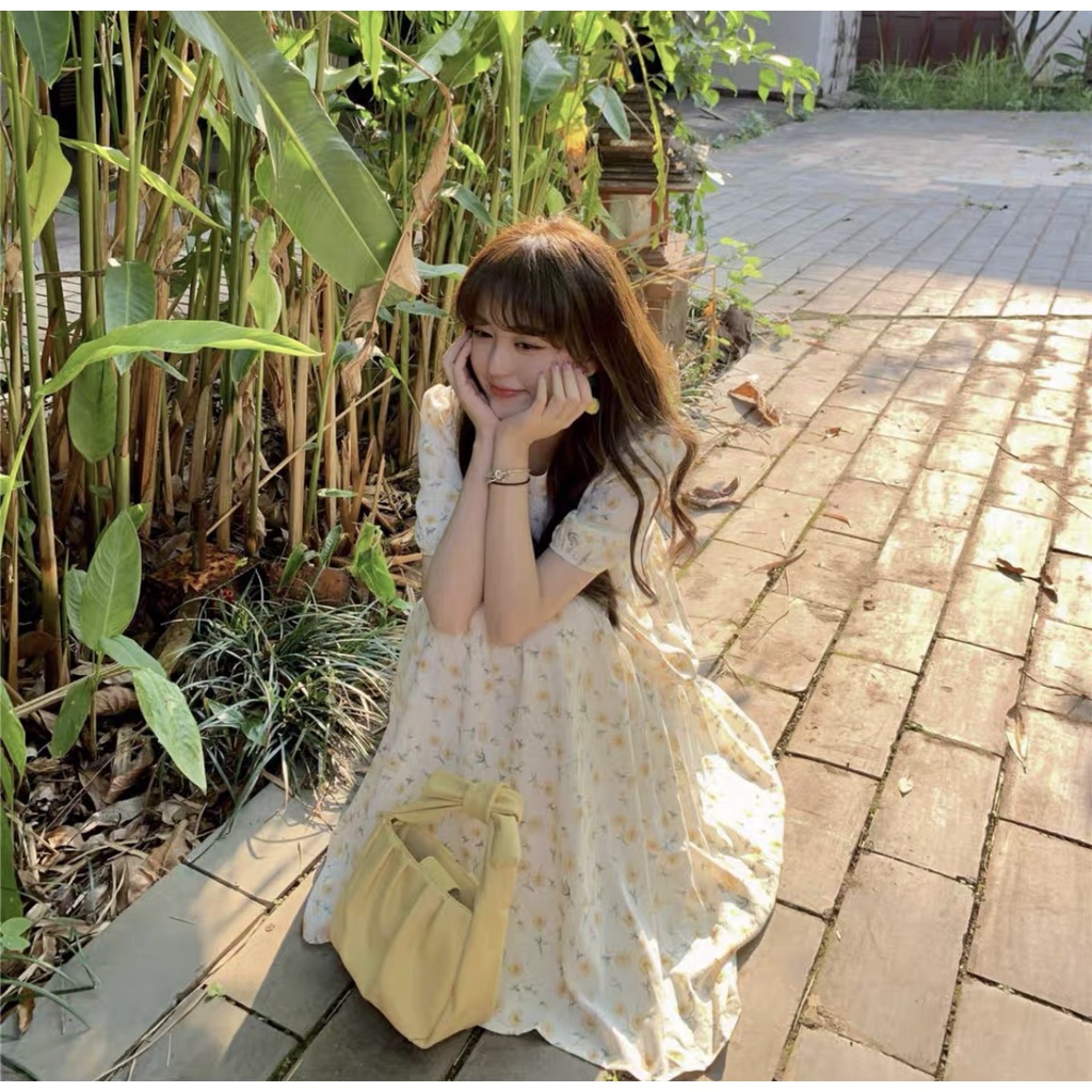 Đầm Hoa Nhí Vàng Hồng PEONYB Nữ [FREESHIP] 🌸 Váy midi dáng xòe dài bánh bèo tiểu thư mặc đi biển cá tính ulzzang 🌸 | BigBuy360 - bigbuy360.vn