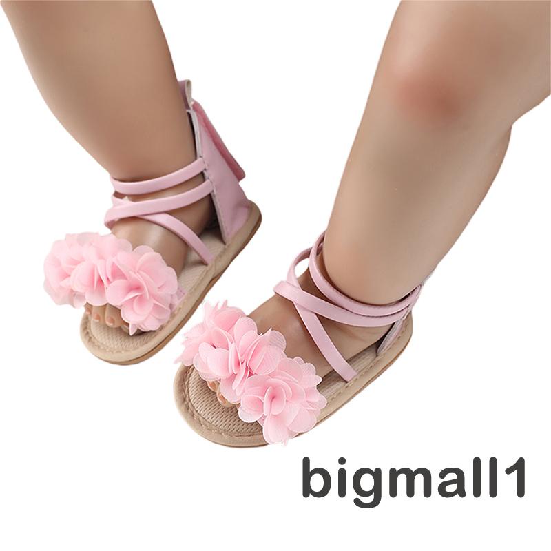 Bigmall-Xăng đan Công Chúa Đế Mềm Chống Trượt Họa Tiết Hoa Cho Bé Gái Sơ Sinh