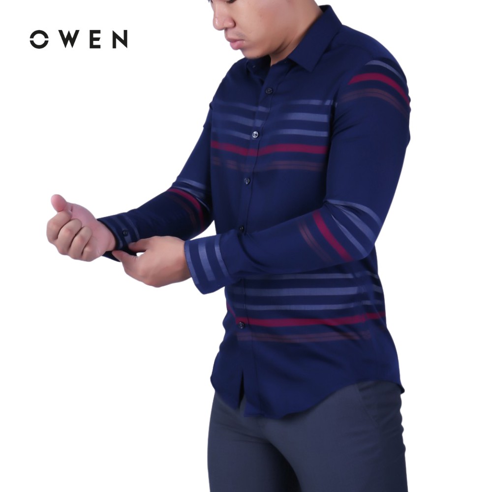 Áo sơ mi dài tay nam Owen Bamboo Slimfit màu xanh navy kẻ - AS91306D