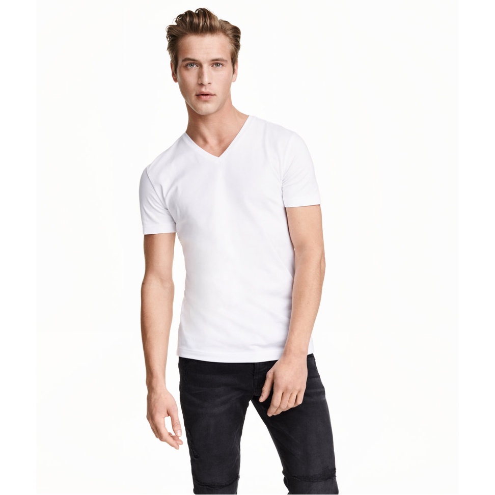 Áo thun nam cổ tim cộc tay màu trắng chất cotton 100% dành cho nam từ 55-75kg Xưởng may Phương Thảo VNXK