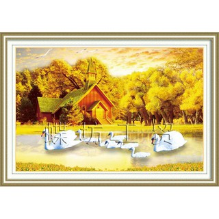Tranh Thêu Chữ Thập 3D Hồ Thiên Nga A913 (KHÁCH TỰ THÊU) KT:83X58CM
