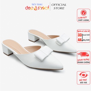 Giày sục cao gót mũi nhọn 5 phân đính nơ thời trang có big size 42 43 Depvashock S01