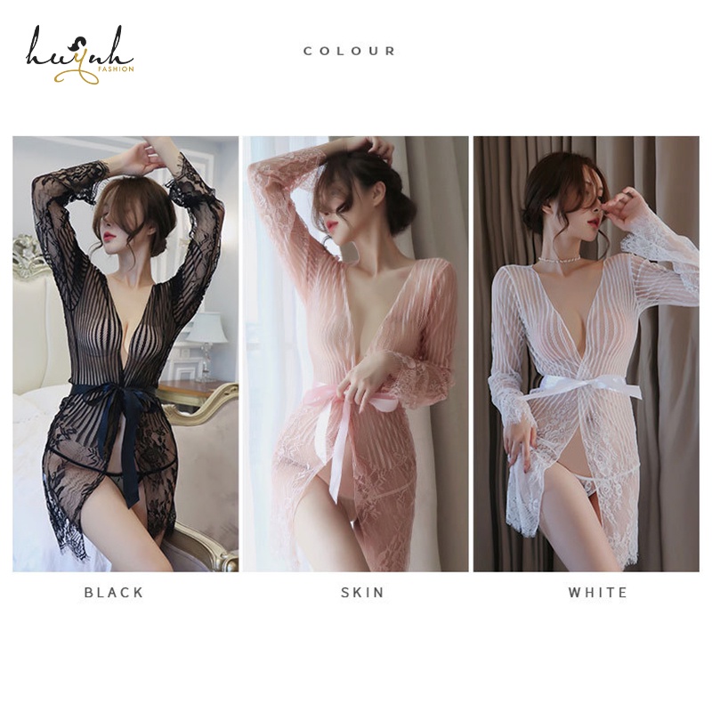 Áo Choàng Ngủ Ren Xuyên Thấu Sexy - N91