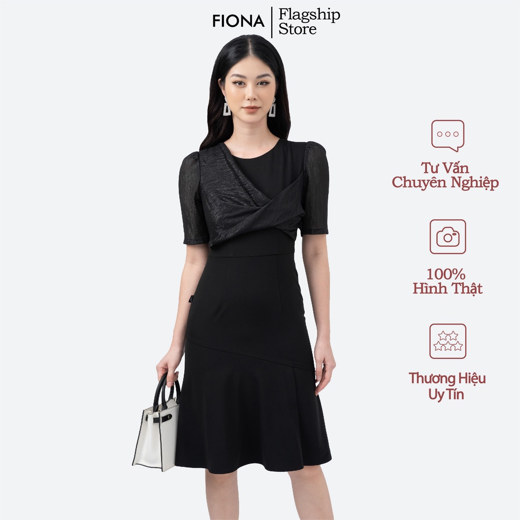 Đầm nữ dáng ôm đuôi cá Fiona, Đầm công sở phối vải tơ ánh kim thanh lịch F451410
