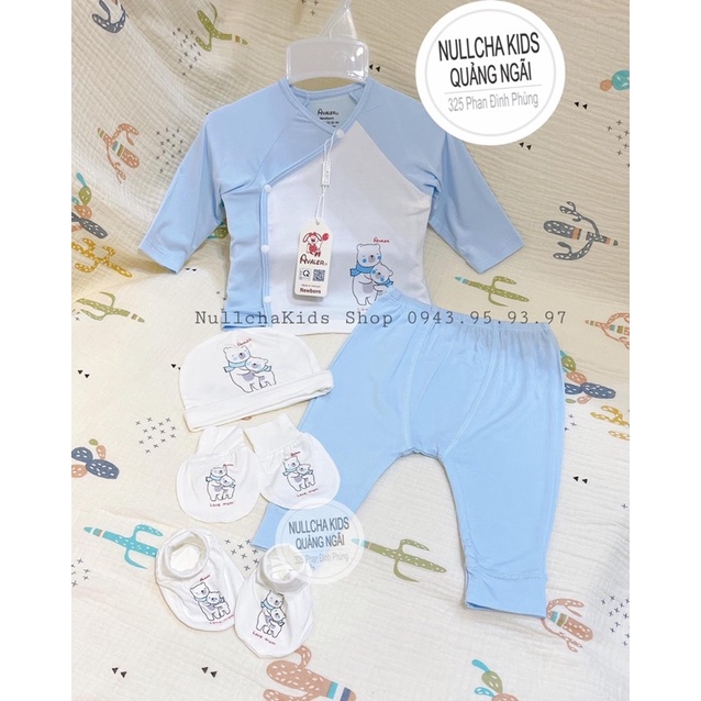 Bộ sơ sinh Avaler cài lệch dài tay sợi tre chất mới 2021