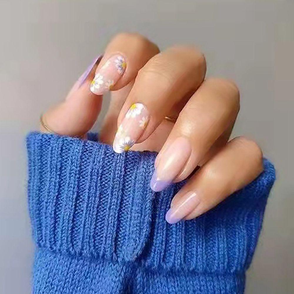 Bộ 24 Móng Tay Giả Họa Tiết Hoa Đính Đá Thời Trang Cho Nữ