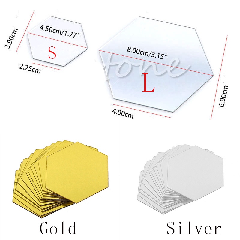 Miếng dán tường thiết kế tráng gương phong cách 3D hình lục giác sang trọng