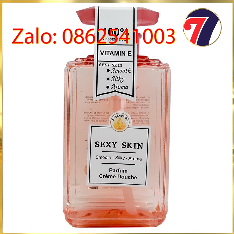 Sữa Tắm Sexy-Skin, Sữa Tắm Dưỡng Ẩm Lưu Hương Nước Hoa pháp (Chai 600ml). Lưu Hương đến 5h
