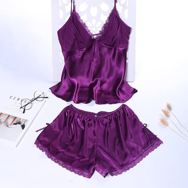 Bộ đồ ngủ đùi satin lụa AMUSE V33 🔥SIÊU SALE🔥 bigsize 40 tới 65kg hai dây hở lưng sexy cao cấp váy ngủ sexy nữ giá rẻ | BigBuy360 - bigbuy360.vn