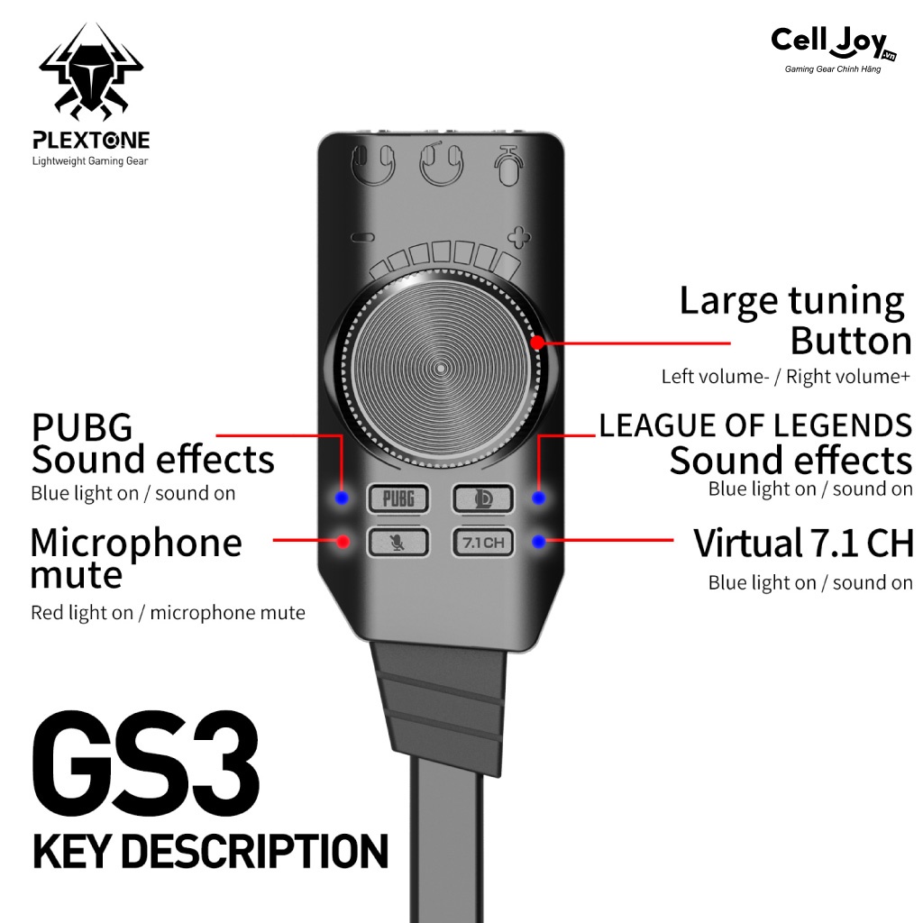 Sound Card USB rời cho game PC âm thanh 7.1 GS3 Plextone cho máy tính chuyên PUBG, League of Legends