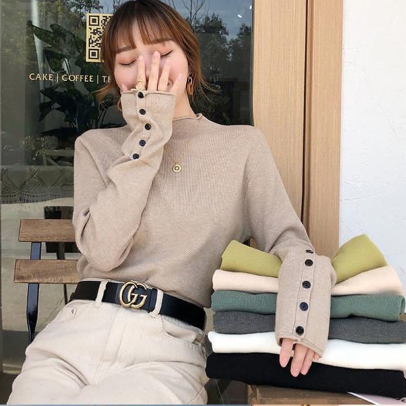 Áo Len Tay Dài Cổ Cao Thời Trang Dành Cho Nữ