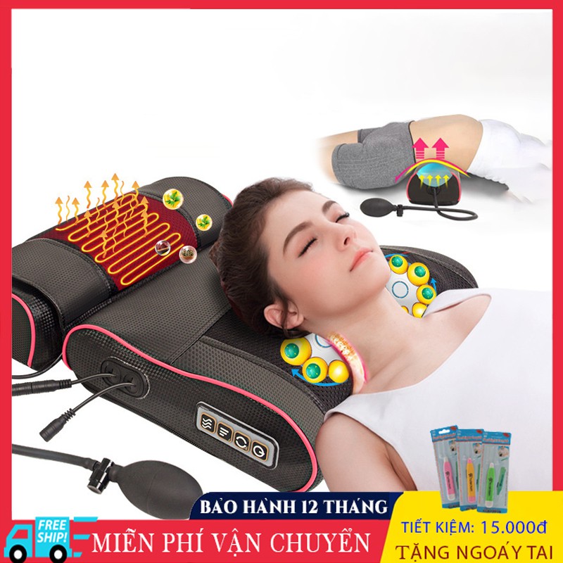 Gối mát xa massage hồng ngoại 16 bi, trị liệu cổ, vai, gáy, cột sống lưng chất liệu da, vải chống thấm nước