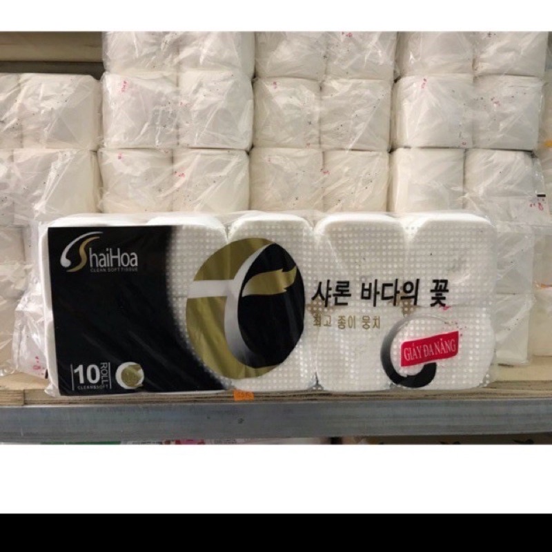ComBo 2 Bịch Giấy Vệ Sinh Hải Hoa Đen Một Dây 10 Cuộn Không Lõi Hàng 700G