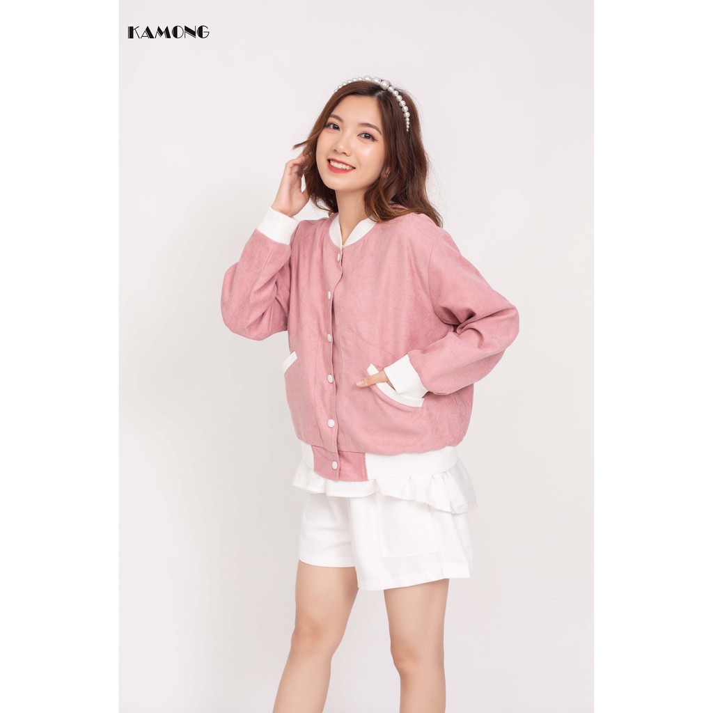 Áo khoác bomber nhung 2 lớp KAMONG A019