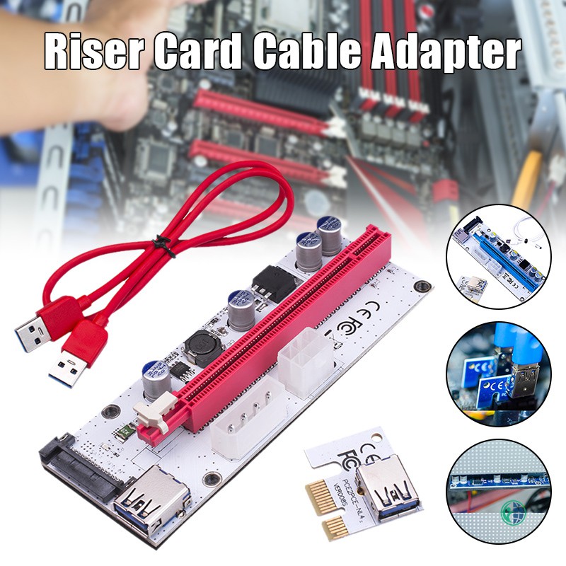 Ready Stock PCI-E PCI Express Riser Card 1x to 16x USB 3.0 Data Cable Adapter SATA to 4Pin IDE Molex 6 pin for Bitcoin Mining @vn