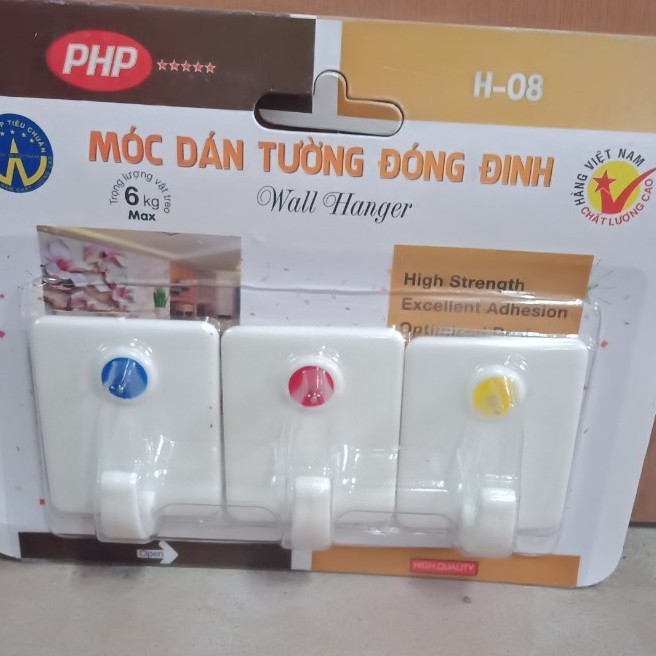 Vỉ 3 Móc dán tường đóng đinh chịu lực 6kg