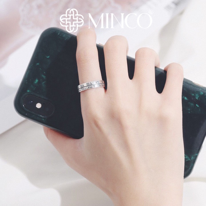 Nhẫn nam nữ tuần lễ số la mã cao cấp Minco Accessories màu bạc trẻ trung phong cách Hàn Quốc unisex NT82