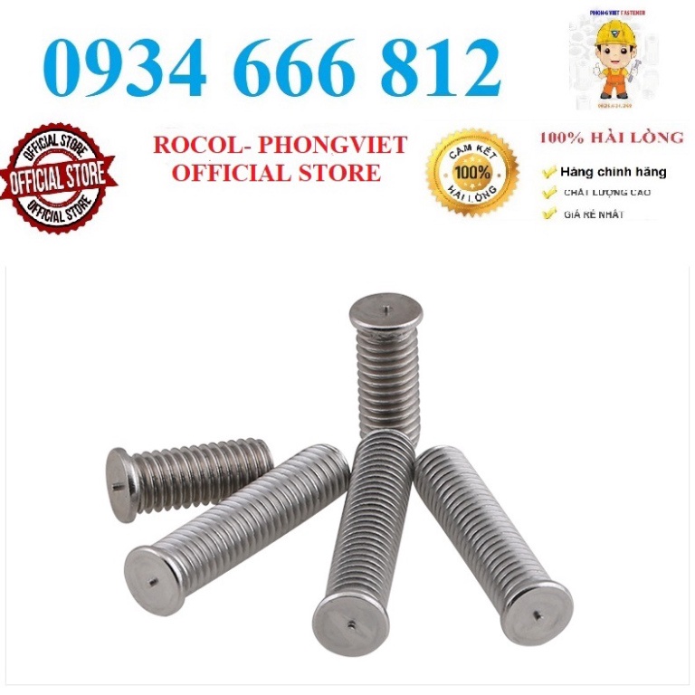 Combo 50c Bulong hàn nổ,hàn chập inox 304 M6X12,M6x16, M6x20, M6x25