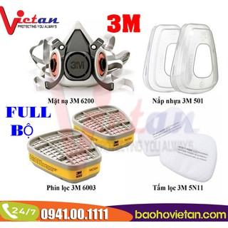3M 6200 - MẶT NẠ PHÒNG ĐỘC 3M 6200 + PHIN LỌC 3M 6003 + BÔNG LỌC 3M 5N11CN + NẮP NHỰA 3M 501