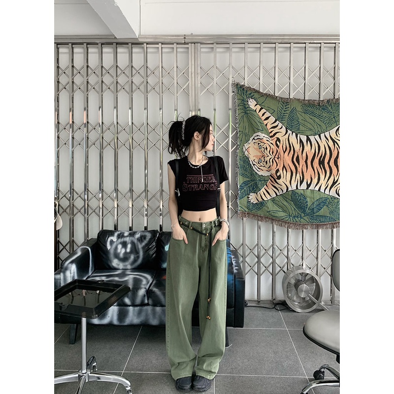 Quần Jean Ống Rộng Lưng Cao Phong Cách Đường Phố Mới Mùa Hè Dễ Phối Đồ Có Thể Điều Chỉnh Kích Cỡ Lớn Cho Nữ