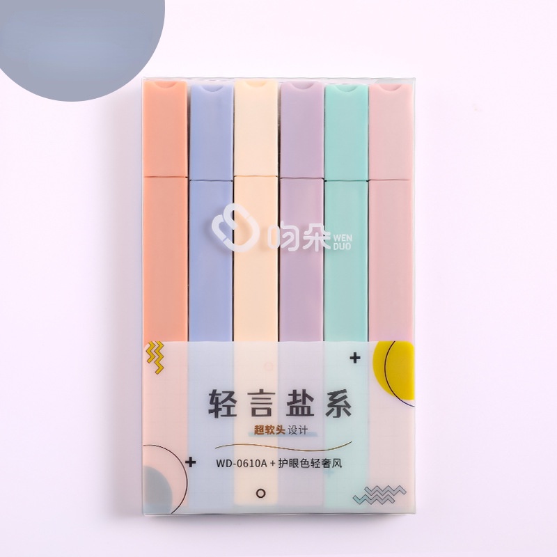 Set 6 Bút Đánh Dấu Đầu Mềm Màu Dạ Quang Cho Học Sinh