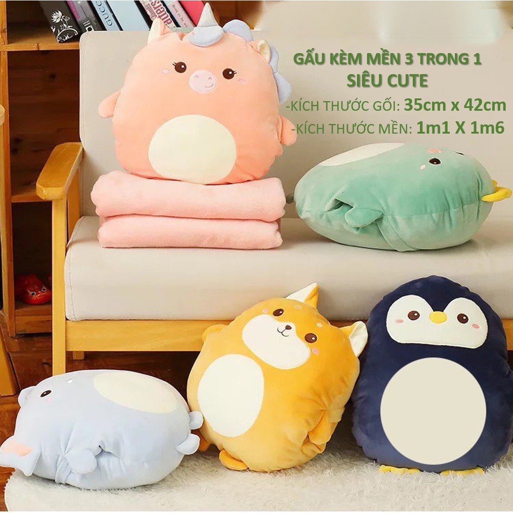 Bộ chăn gối văn phòng 3 trong 1 FREESHIP  Chăn gối văn phòng hình thú siêu cute GM037-Chichi