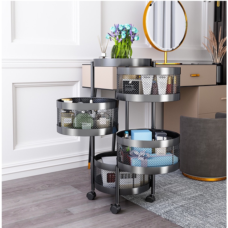 Kệ Xoay Thông Minh 3 4 5 Tầng, Kệ đa năng xoay 360 độ nhà bếp, Chị tải 150Kg, Thép Không Gỉ, Sơn Tĩnh Điện MKS031