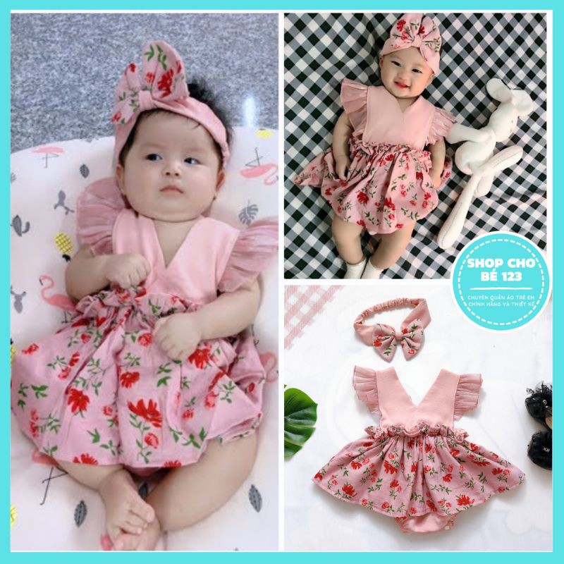 [TẶNG KÈM TURBAN] Body váy bé gái ❤️FREESHIP❤️ size ss-12kg- Bodysuit bé gái chất đũi mềm mại - Quà đầy tháng, thôi nôi