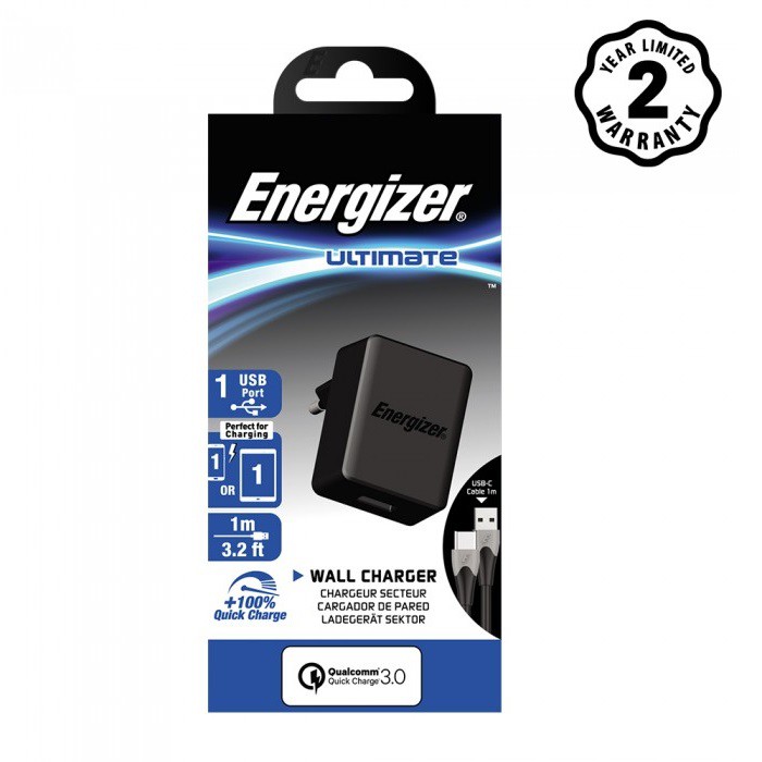 Sạc Energizer Quick Charge Qualcomm 3.0 18W kèm cáp USB Type-C - AC1Q3EUUC23