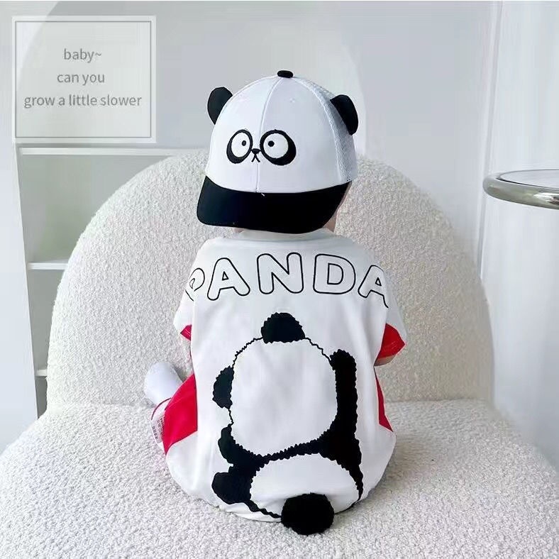 Bộ Áo Liền Quần Tay Ngắn Chất Cotton Mỏng Nhẹ In Họa Tiết Hoạt Hình Khủng Long/ Gấu Trúc Dễ Thương Cho Bé Sơ Sinh