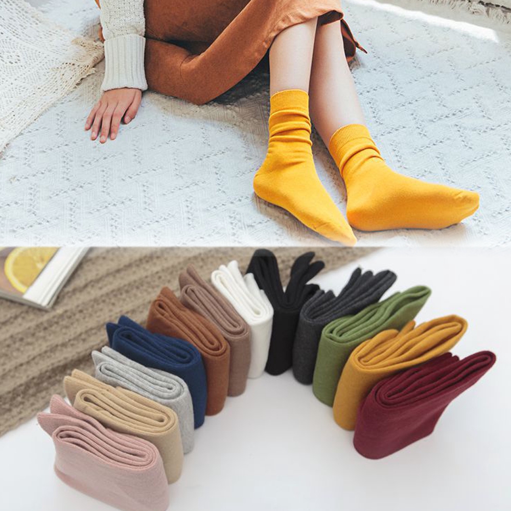 Đôi tất chân cotton thoáng mát màu trơn thời trang cho nữ