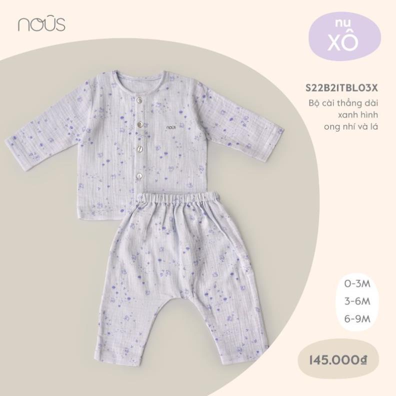 Bộ Quần Áo Dài Cài Thẳng Cao cấp Nous nhiều mầu Bé Trai Bé Gái Chất Liệu Nu Doux (Size Từ 3-12M)