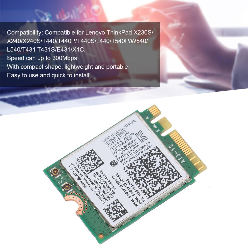 Card Mạng 7260ngw An 2.4g / 5g 300mbps Wifi + Bluetooth 4.0 Ngff M.2 Dành Cho Lenovo Thinkpad X240 X230S T440S T431