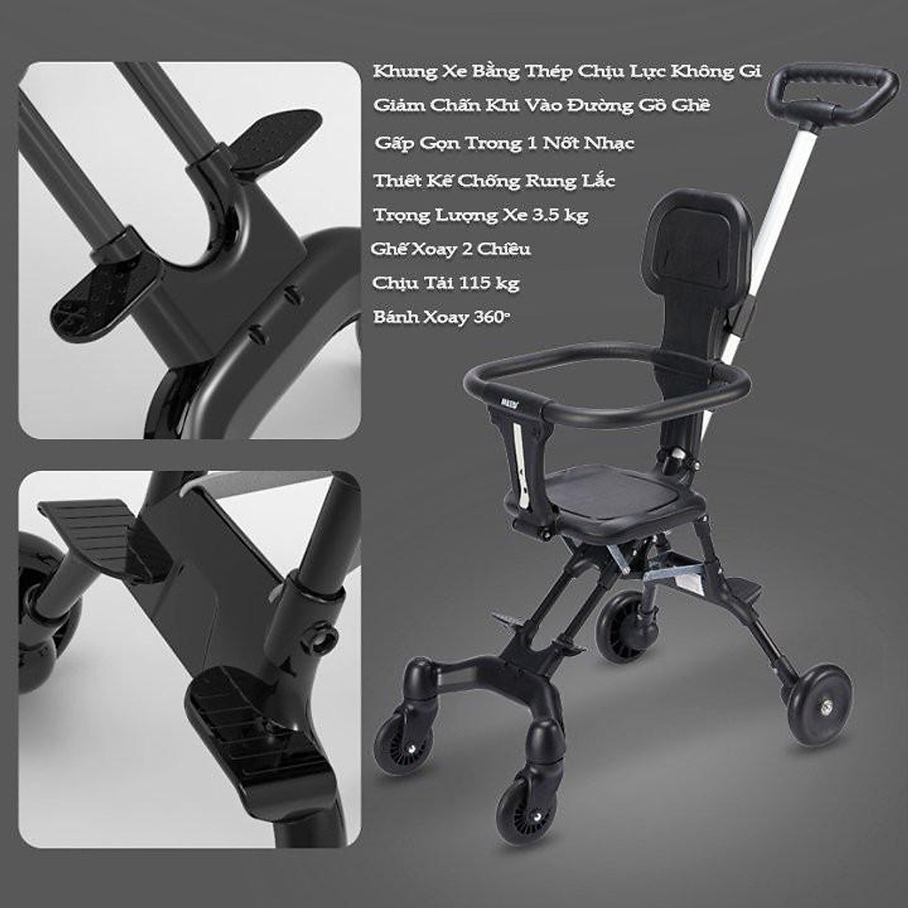 Xe đẩy gấp gọn cho bé, Xe đẩy thông minh, giảm chấn, gấp gọn