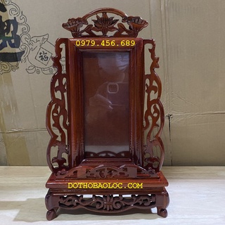 Bài vị cửu huyền thờ gia tiên gỗ hương chạm khắc ép kính viền hoa cao cấp cao 36cm